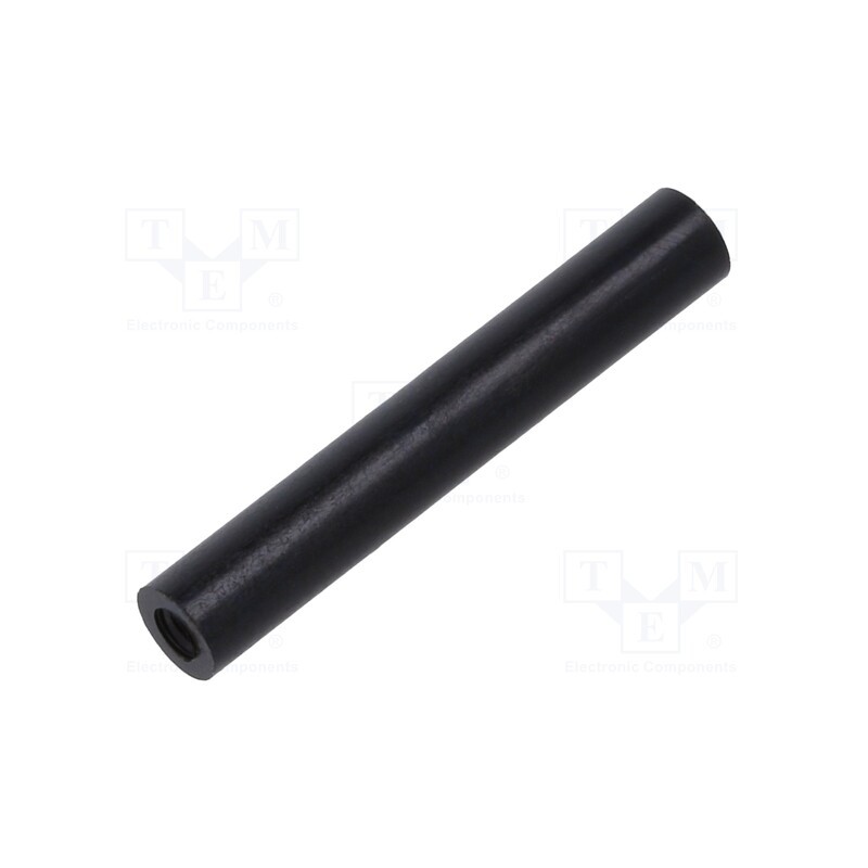 50 pcs : 181RDX25 - Spacer sleeve, cylindrical, polyamide, M2, L: 25mm, Øout: 4mm, black
