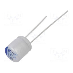 50 pcs : A750KK827M0JAAE016 - Capacitor: polymer, low ESR, 820uF, 6.3VDC, ESR: 16mΩ, A750, THT