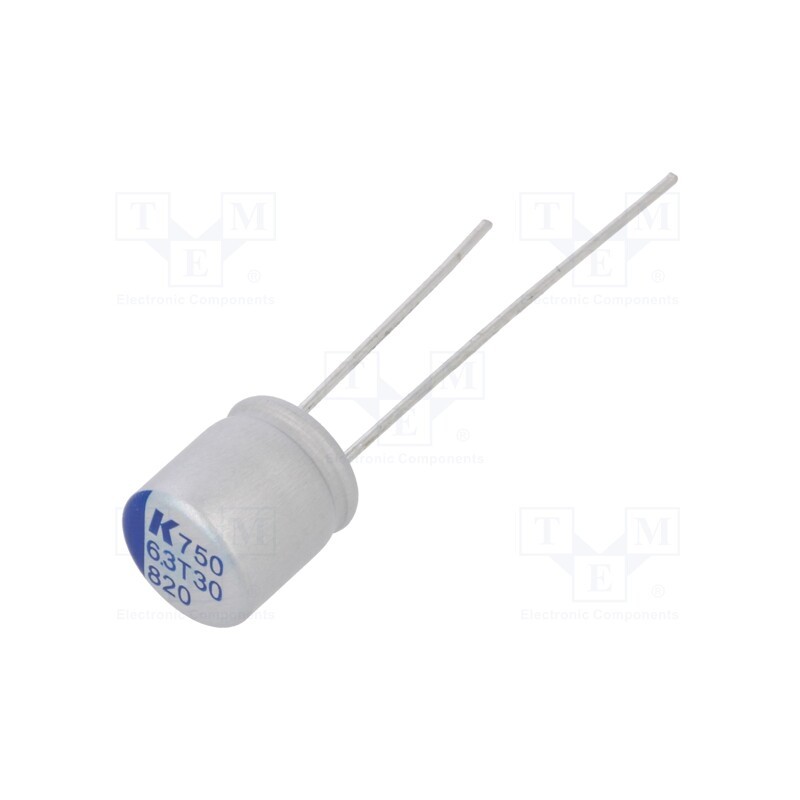 50 pcs : A750KK827M0JAAE016 - Capacitor: polymer, low ESR, 820uF, 6.3VDC, ESR: 16mΩ, A750, THT