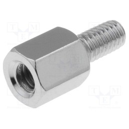 50 pcs : 216X8 - Screwed spacer sleeve, 8mm, Int.thread: M4, Ext.thread: M4, brass