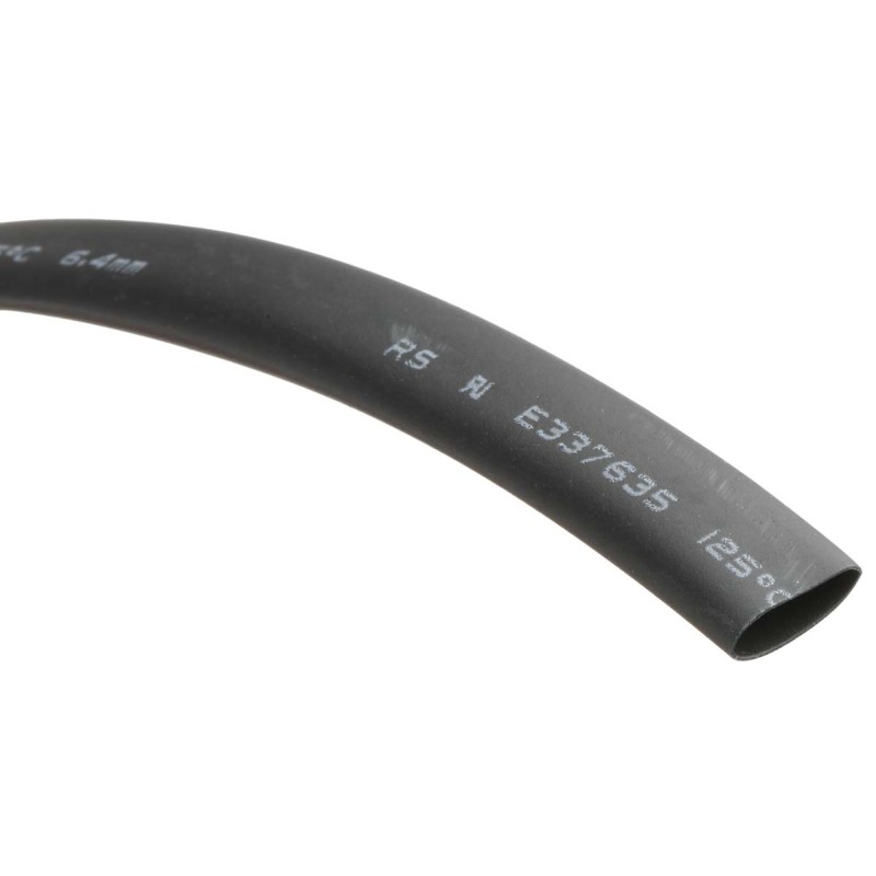 1 Reel of 8 M - RS PRO Heat Shrink Tubing, Black 6.4mm Sleeve Dia. x 8m Length 2:1 Ratio
