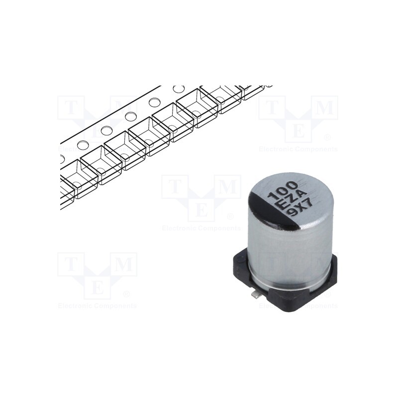 10 pcs : EEHZA1E101XP - Capacitor: hybrid, 100uF, 25VDC, ESR: 30mΩ, ZA, SMD, ±20%, -55÷105°C