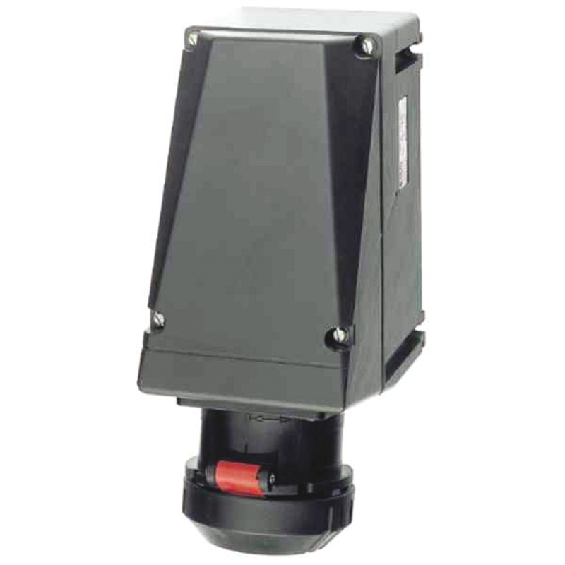 1 pcs - Eaton, GHG IP54, IP66 Black Wall Mount 4P Heavy Duty Power Connector Socket, Rated At 32A, 415 V