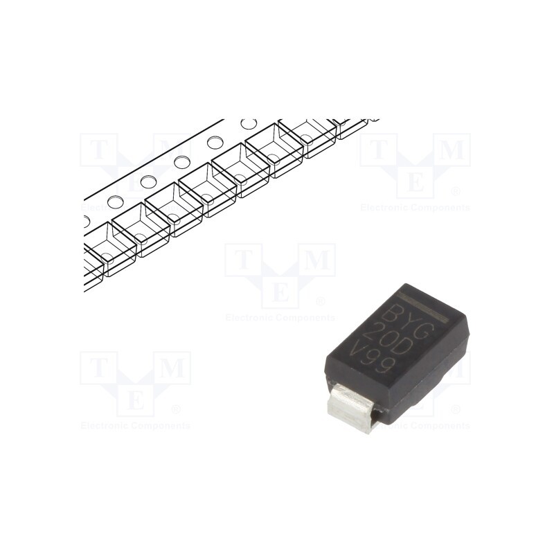 20 pcs : BYG20D-E3/TR - Diode: rectifying, SMD, 200V, 1.5A, 75ns, SMA, Ufmax: 1.4V, Ifsm: 30A