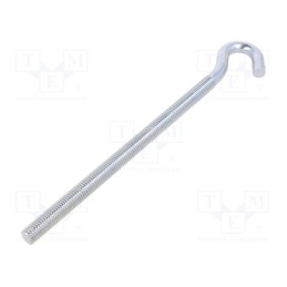 10 pcs : HZ12255 - Hook, angular, steel, zinc, Thread len: 197mm, Overall len: 255mm