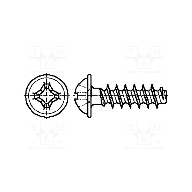 500 pcs : 2001462 - Screw, for plastic, 3x10, Head: button, Phillips, PH2, steel, zinc