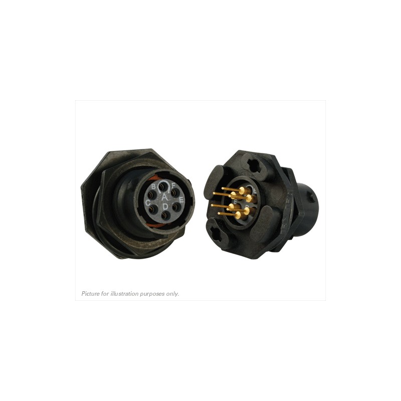 1 pcs - Souriau Circular Connector, 6 Contacts, Panel Mount, Plug, Female, IP68, IP69K, UTS Series