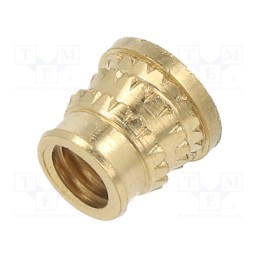 100 pcs : 072M5 - Threaded insert, brass, M5, L: 6.6mm, Features: for plastic