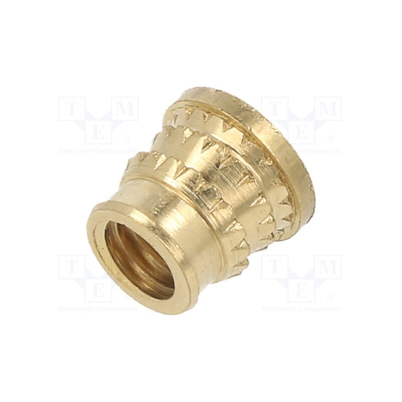 100 pcs : 072M5 - Threaded insert, brass, M5, L: 6.6mm, Features: for plastic