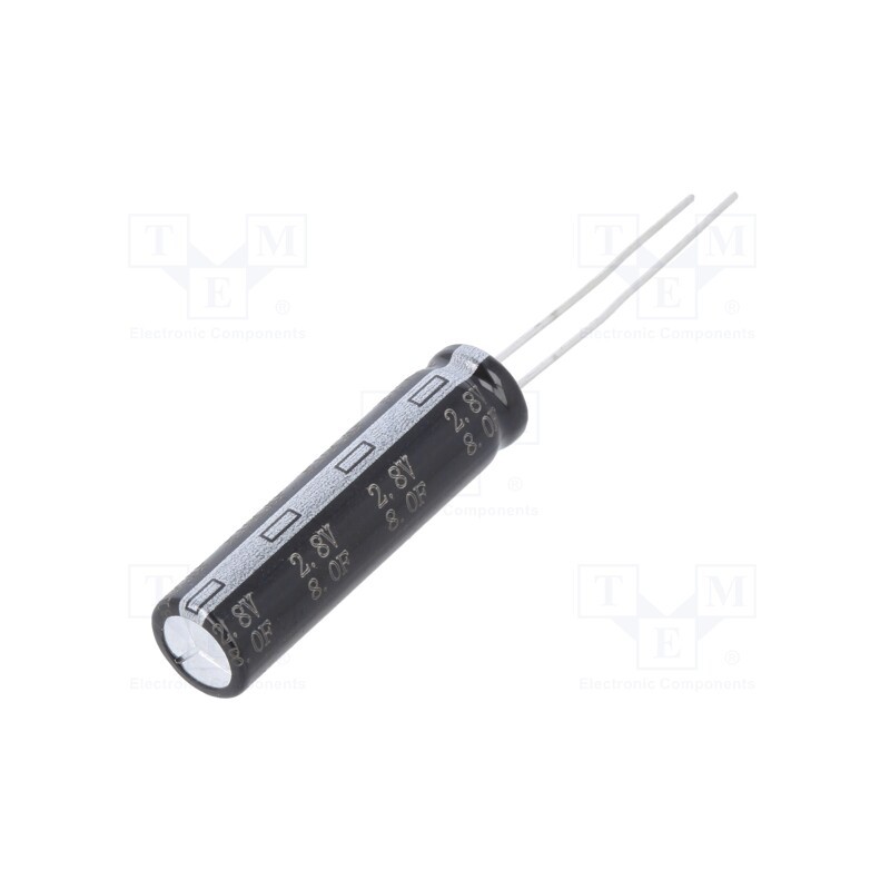 10 pcs : BUP002R8L805FA - Supercapacitor, THT, 8F, 2.8VDC, ±20%, Ø8x32mm, 45mΩ, -40÷65°C