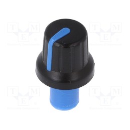 10 pcs : - Knob, with pointer, ABS, Øshaft: 6mm, Ø16x14.4mm, black, push-in