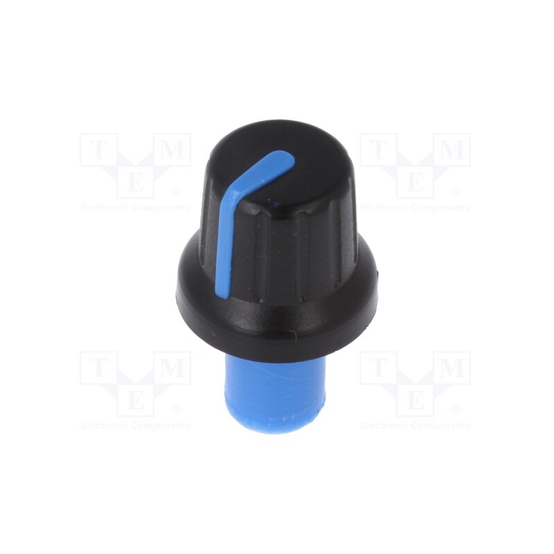 10 pcs : - Knob, with pointer, ABS, Øshaft: 6mm, Ø16x14.4mm, black, push-in