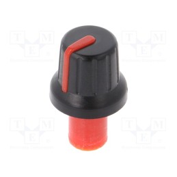 10 pcs : - Knob, with pointer, ABS, Øshaft: 6mm, Ø16x14.4mm, black, push-in