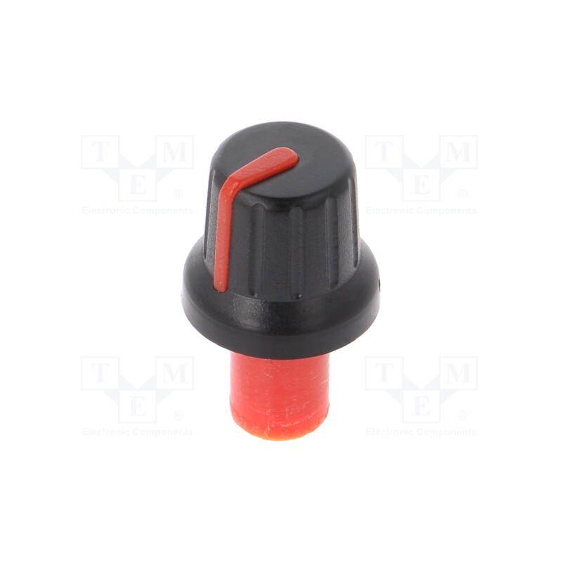 10 pcs : - Knob, with pointer, ABS, Øshaft: 6mm, Ø16x14.4mm, black, push-in
