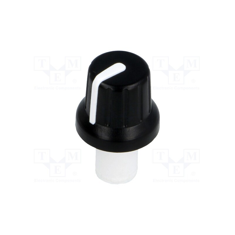 10 pcs : - Knob, with pointer, ABS, Øshaft: 6mm, Ø16x14.4mm, black, push-in