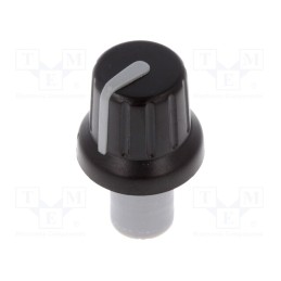 10 pcs : - Knob, with pointer, ABS, Øshaft: 6mm, Ø16x14.4mm, black, push-in