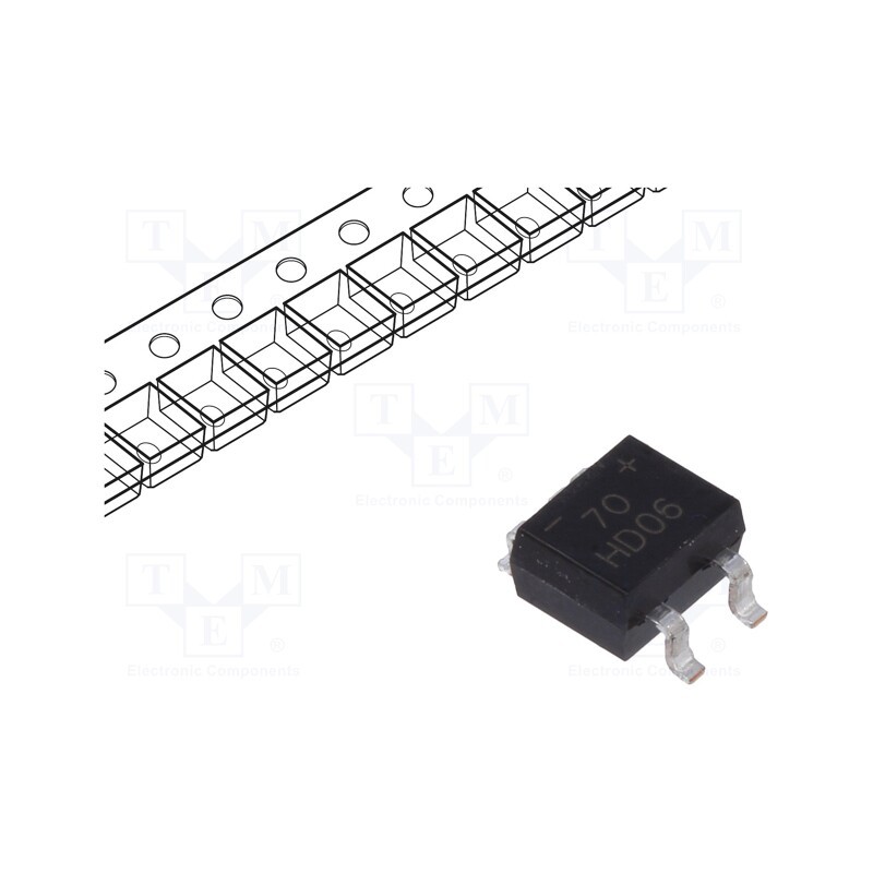 10 pcs : HD06-T - Bridge rectifier: single-phase, 600V, If: 0.8A, Ifsm: 30A, MiniDIP