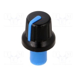 10 pcs : - Knob, with pointer, ABS, Øshaft: 6mm, Ø16x14.4mm, black, push-in