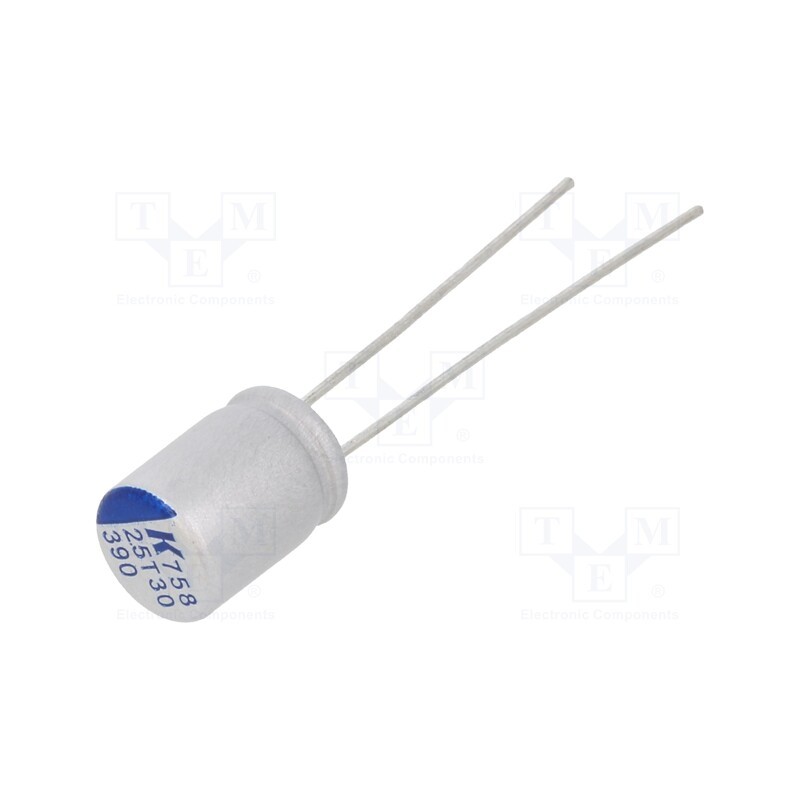 50 pcs : A758EK397M0EAAE018 - Capacitor: polymer, low ESR, 390uF, 2.5VDC, ESR: 18mΩ, A758, THT