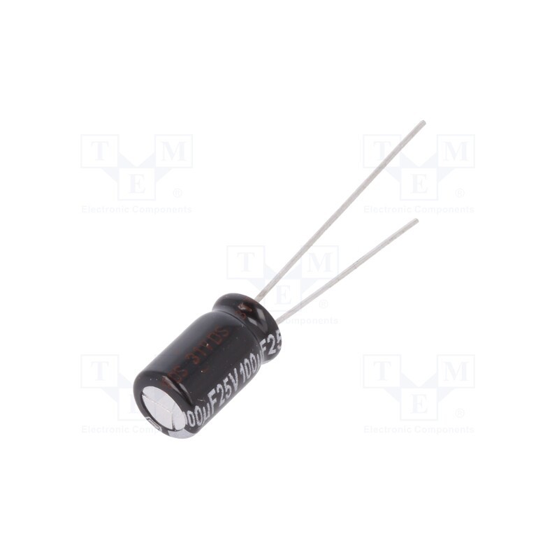 20 pcs : EEUEB1E101S - Capacitor: electrolytic, THT, 100uF, 25VDC, Ø6.3x11mm, Pitch: 2.5mm