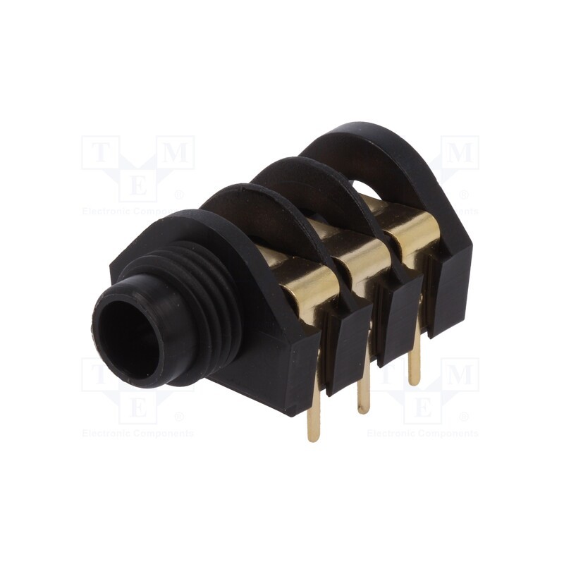 10 pcs : CL12345 - Socket, Jack 6,3mm, female, ways: 3, angled 90°, THT, gold-plated