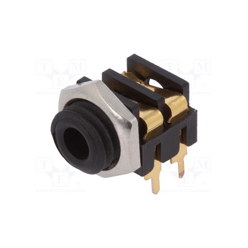 10 pcs : CL13845G - Socket, Jack 3,5mm, female, mono,with double switch, ways: 2, THT