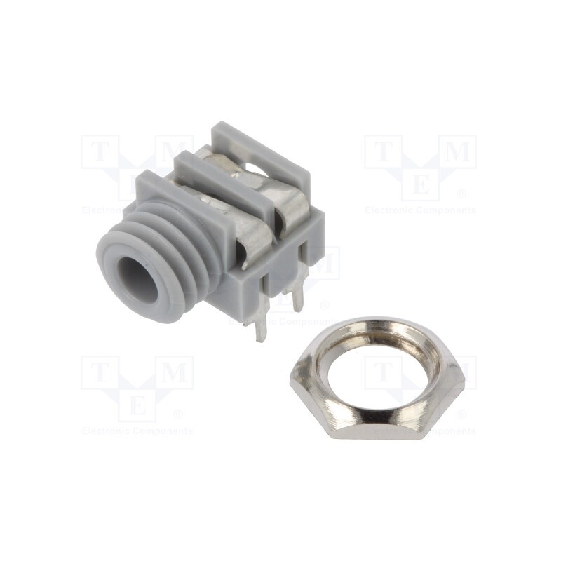 10 pcs : CL1384A - Socket, Jack 3,5mm, female, mono, ways: 2, angled 90°, THT, grey, S6