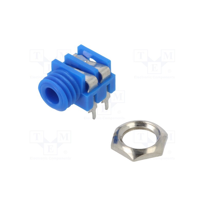 10 pcs : CL1384L - Socket, Jack 3,5mm, female, mono, ways: 2, angled 90°, THT, blue, S6