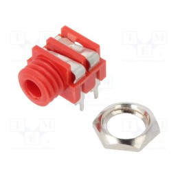 10 pcs : CL1384R - Socket, Jack 3,5mm, female, mono, ways: 2, angled 90°, THT, red, S6