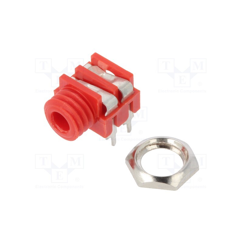 10 pcs : CL1384R - Socket, Jack 3,5mm, female, mono, ways: 2, angled 90°, THT, red, S6