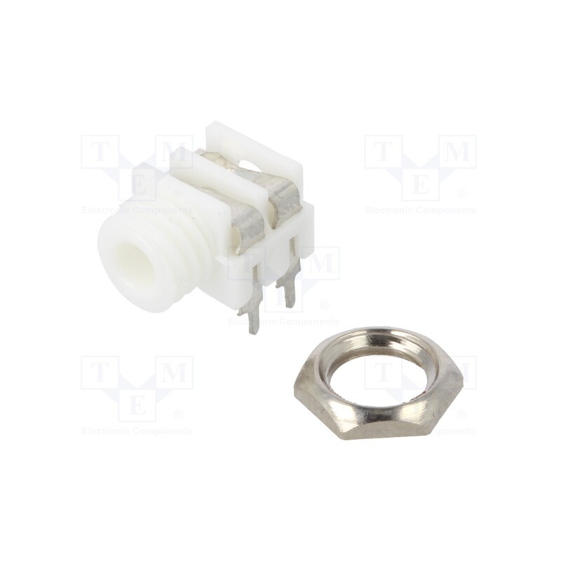 10 pcs : CL1384W - Socket, Jack 3,5mm, female, mono, ways: 2, angled 90°, THT, white, S6