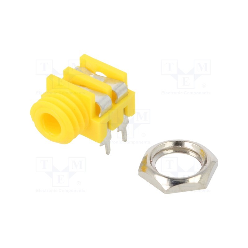 10 pcs : CL1384Y - Socket, Jack 3,5mm, female, mono, ways: 2, angled 90°, THT, yellow