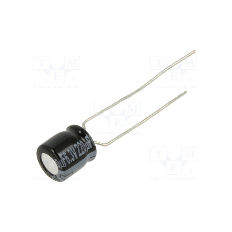 50 pcs : ECEA0JKA221B - Capacitor: electrolytic, THT, 220uF, 6.3VDC, Ø6.3x7mm, Pitch: 5mm