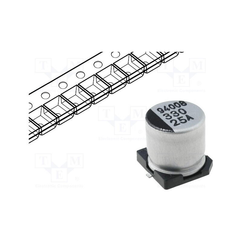 50 pcs : CA1E337M10010VR - Capacitor: electrolytic, SMD, 330uF, 25VDC, Ø10x10mm, ±20%, 5000h