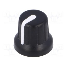 10 pcs : - Knob, miniature,with pointer, Øshaft: 6.35mm, black