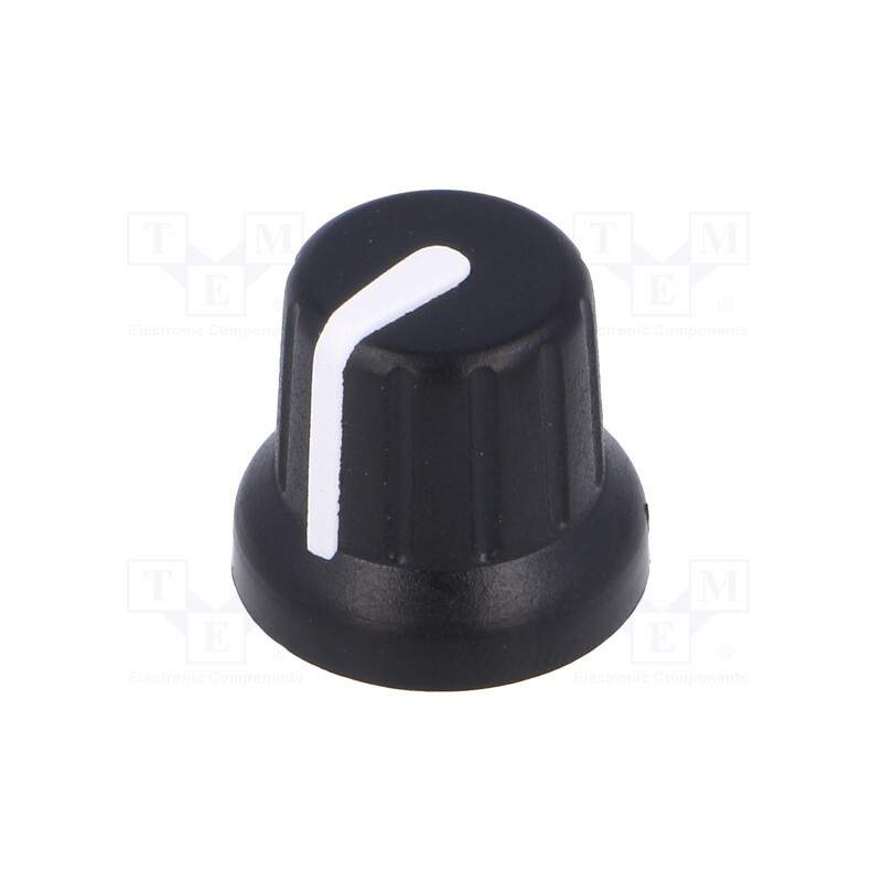 10 pcs : - Knob, miniature,with pointer, Øshaft: 6.35mm, black