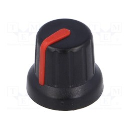 10 pcs : - Knob, miniature,with pointer, Øshaft: 6.35mm, black, Pointer: red