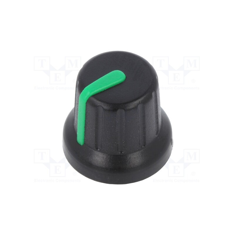 10 pcs : - Knob, miniature,with pointer, Øshaft: 6.35mm, black