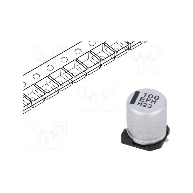 10 pcs : EEEFH1E101XL - Capacitor: electrolytic, low ESR, SMD, 100uF, 25VDC, Ø6.3x7.7mm