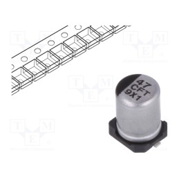 50 pcs : EEEFT1C470AR - Capacitor: electrolytic, low ESR, SMD, 47uF, 16VDC, Ø4x5.8mm, ±20%