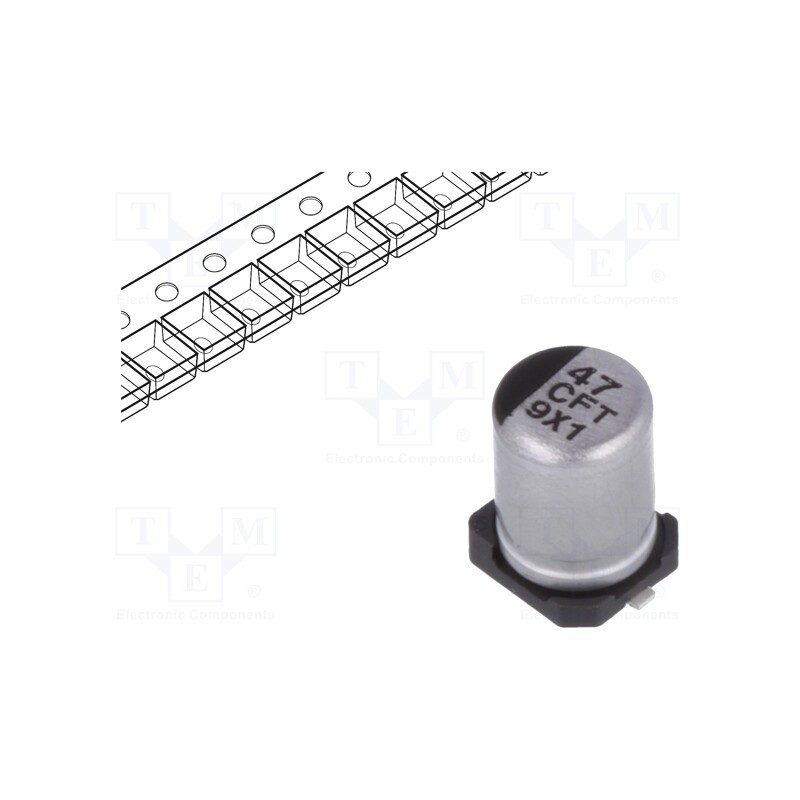 50 pcs : EEEFT1C470AR - Capacitor: electrolytic, low ESR, SMD, 47uF, 16VDC, Ø4x5.8mm, ±20%