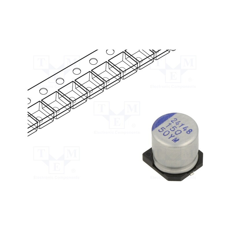 10 pcs : YM1H157M10010VR - Capacitor: hybrid, -55÷125°C, Ø10x10mm, 150uF, 50VDC, SMD, ±20%
