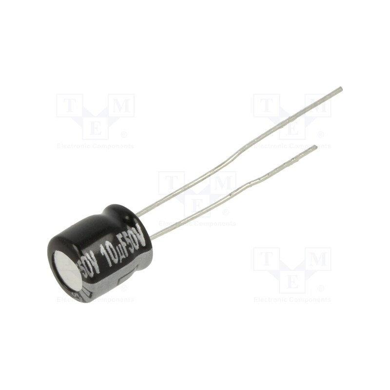 50 pcs : EEAGA1H100H - Capacitor: electrolytic, THT, 10uF, 50VDC, Ø6.3x7mm, Pitch: 2.5mm