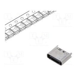 10 pcs : CX80B1-24P - Socket, USB C, CX, on PCBs, SMT, PIN: 24, vertical, Gen2, USB 3.1