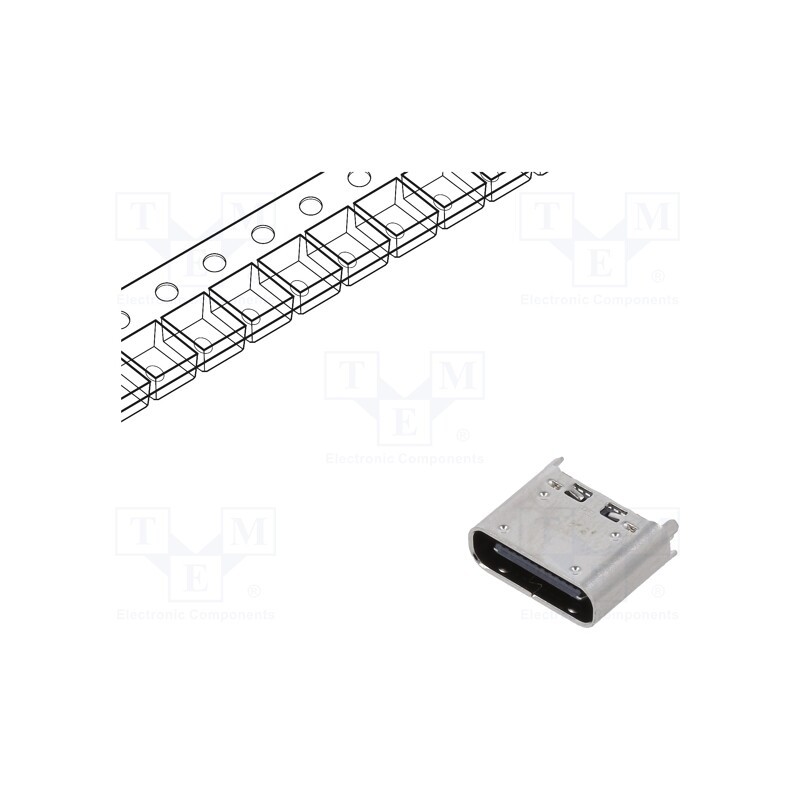 10 pcs : CX80B1-24P - Socket, USB C, CX, on PCBs, SMT, PIN: 24, vertical, Gen2, USB 3.1