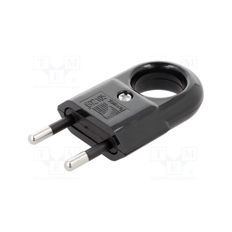 10 pcs : D.3104C - Connector: AC supply, male, plug, 2P, 250VAC, 10A, Type: flat, black