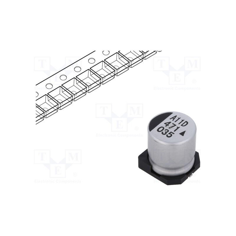 10 pcs : AEA1213471M035R - Capacitor: electrolytic, SMD, 470uF, 35VDC, Ø12.5x13.5mm, 5000h