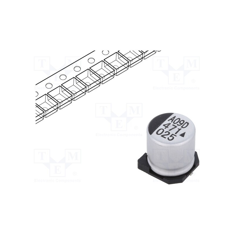 10 pcs : AEA1010471M025R - Capacitor: electrolytic, SMD, 470uF, 25VDC, Ø10x10mm, 5000h, 850mA