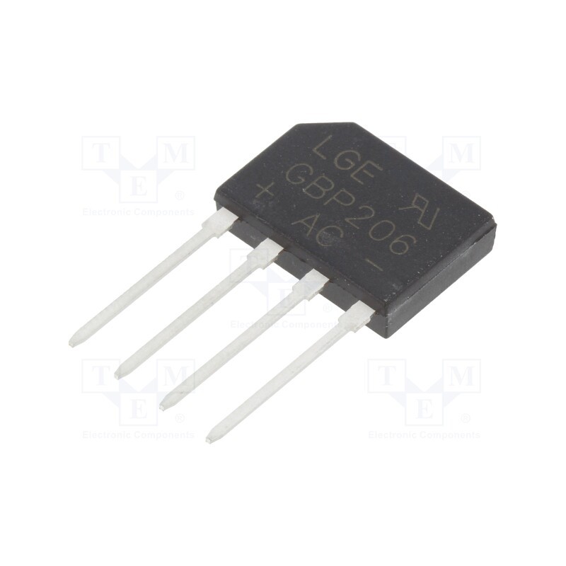 20 pcs : GBP206 - Bridge rectifier: single-phase, Urmax: 600V, If: 2A, Ifsm: 60A, flat