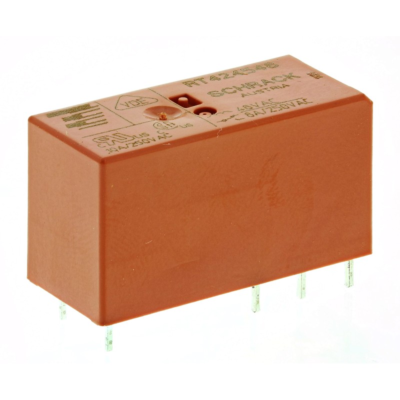 1 pcs - TE Connectivity PCB Mount Power Relay, 48V ac Coil, 8A Switching Current, DPDT